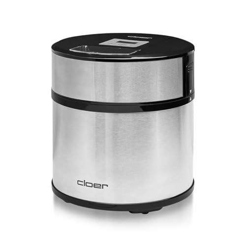 Cloer 9959 Eismaschine, 1,5 l, LED-Display, inkl. Eisportionierer, Metallgehäuse, für Eiscreme, Frozen Joghurt und Sorbet