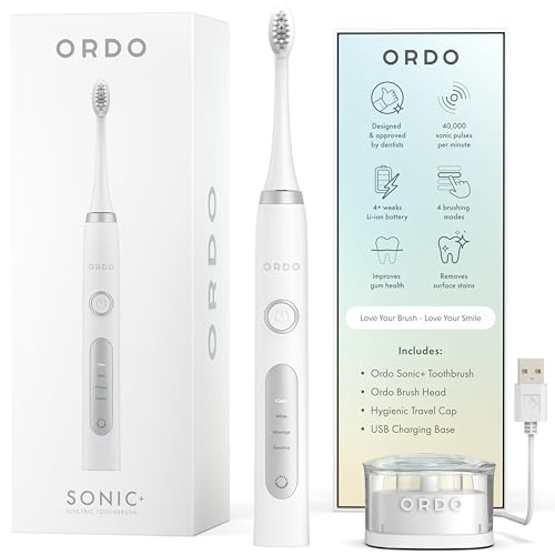 ORDO Sonic Elektrische Zahnbürste Advanced Smart Tech, 4 Putzmodi, Schnell Wiederaufladbarer Akku, Silikon-Polierelement, USB-Ladegerät, für Erwachsene, Weiß
