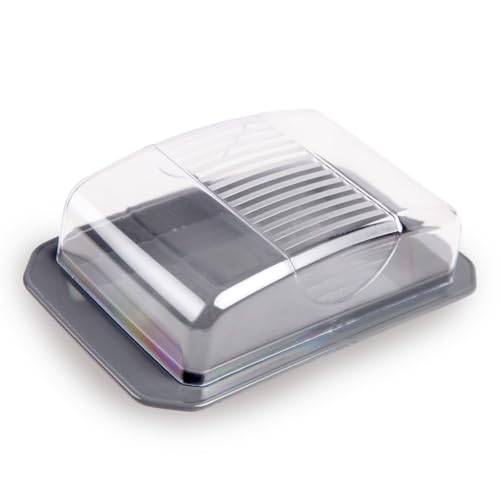 Pro Home Dekorative Butterdose - Transparent mit Deckel - Butterbox, spülmaschinenfest - BPA Frei Kunststoff - Butterschale für 250g Butter - Anthrazit