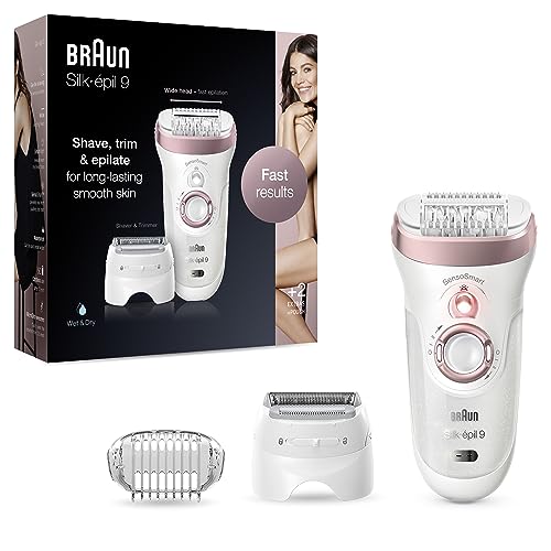 Braun Silk-épil 9 Epilierer Damen für Haarentfernung, Aufsätze für Rasierer, Trimmer und Massage für Körper, Tasche, Muttertagsgeschenk, 9-730, weiß/roségold - Preisvergleich