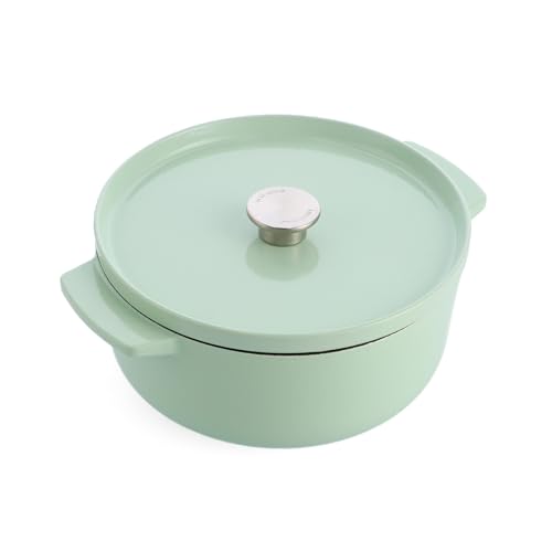 KitchenAid Cast Iron 26cm/5,2L Kasserolle mit Deckel, PFAS-freie Emaille Innenseite,Induktion,Ergonomischer Griff,Ofenfest bis 260°C,Pistachio
