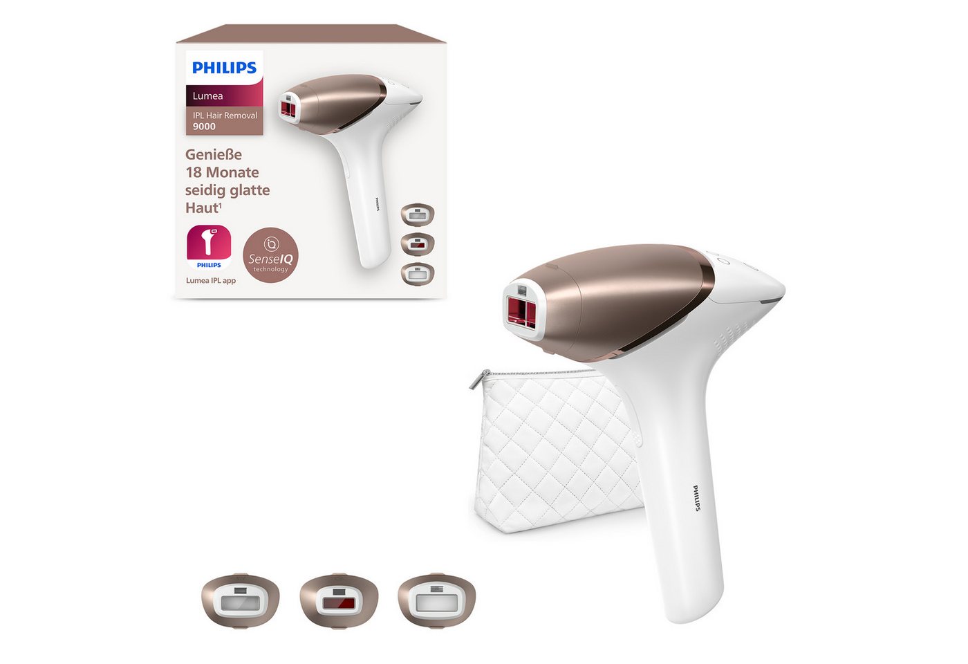 Philips IPL-Haarentferner Lumea S9000 BRI955/00, 450.000 Lichtimpulse, kabellos, 3 Aufsätze für Körper, Gesicht und Präzision