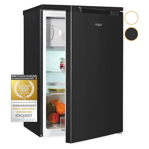 Exquisit Kühlschrank KS516-4-051C inoxlook-az | 107 L Volumen | Kühlschrank mit Gefrierfach freistehend | 4* Gefrieren | LED-Licht | Türanschlag wechselbar