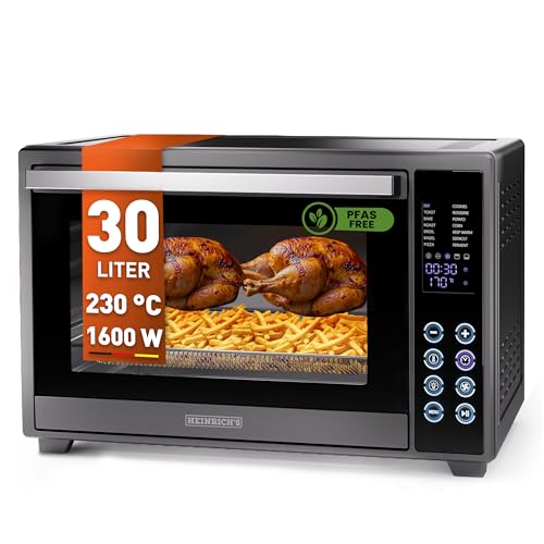 Heinrich´s Multibackofen, Minibackofen mit 30L Volumen, Umluft, 1600W, Touch-Bedienung, 8h Timer, Innenbeleuchtung, schwarz