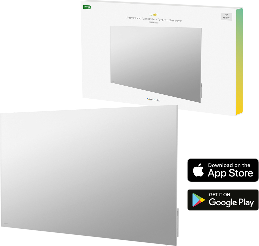 Hombli Smart Mirroring Infrarot-Flächenheizkörper 600 Watt mit integriertem Thermostat - Wandmontage - Weiß