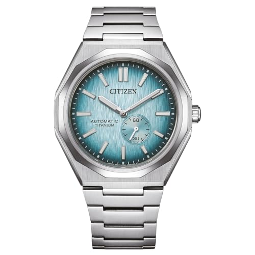 Citizen NK5020-58L Herren Automatik Uhr Zenshin 60, Super Titanium, silberfarbenes Gehäuse, eisblaues Zifferblatt, 60 Stunden Gangreserve, 10 ATM wassergeschützt