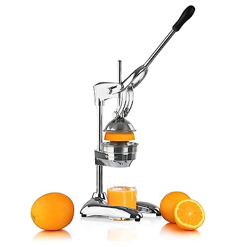 Mahlzeit Edelstahl Saftpresse manuell | Hebel Zitruspresse | Handpresse, Fruchtsaftpresse, Orangenpresse, Zitronenpresse für mehr Saft | Entsafter für Orangen, Zitronen, Limetten (Silber)