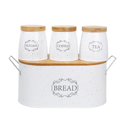 Brotkasten Vorratsdosen 4er-Set Landhaus Weiß Metall Kaffeedose Teedose Zuckerdose neuetischkultur - Preisvergleich