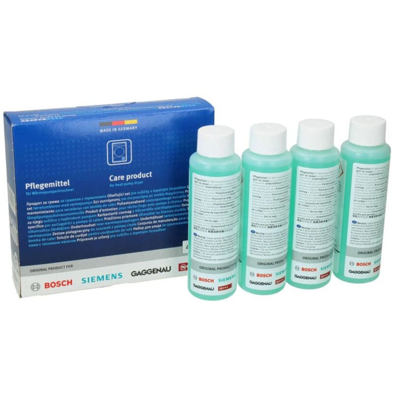 Bosch Ersatzteil Pflegeset, 4x125ml Reiniger für Wäschetrockner von Gaggenau, Balay, Siemens, Neff, Constructa
