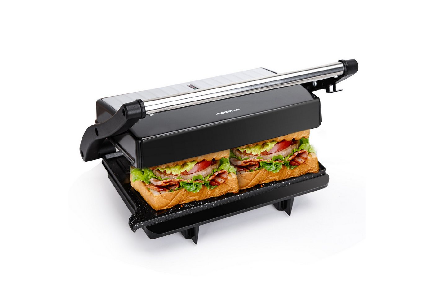 Aigostar Paninigrill York Pro, XXL Kontaktgrill mit 1000 W, 180° Öffnung, Marmorbeschichtung, antihaftend, leicht zu lagern