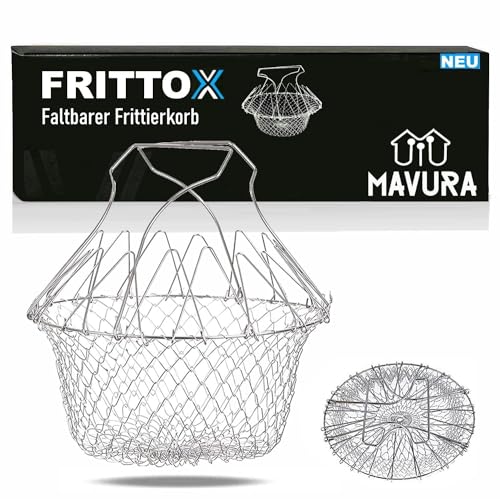 MAVURA FRITTOX Frittierkorb Edelstahl Filtersieb Faltbar Sieb Frittierkörbchen - Multifunktional & langlebig