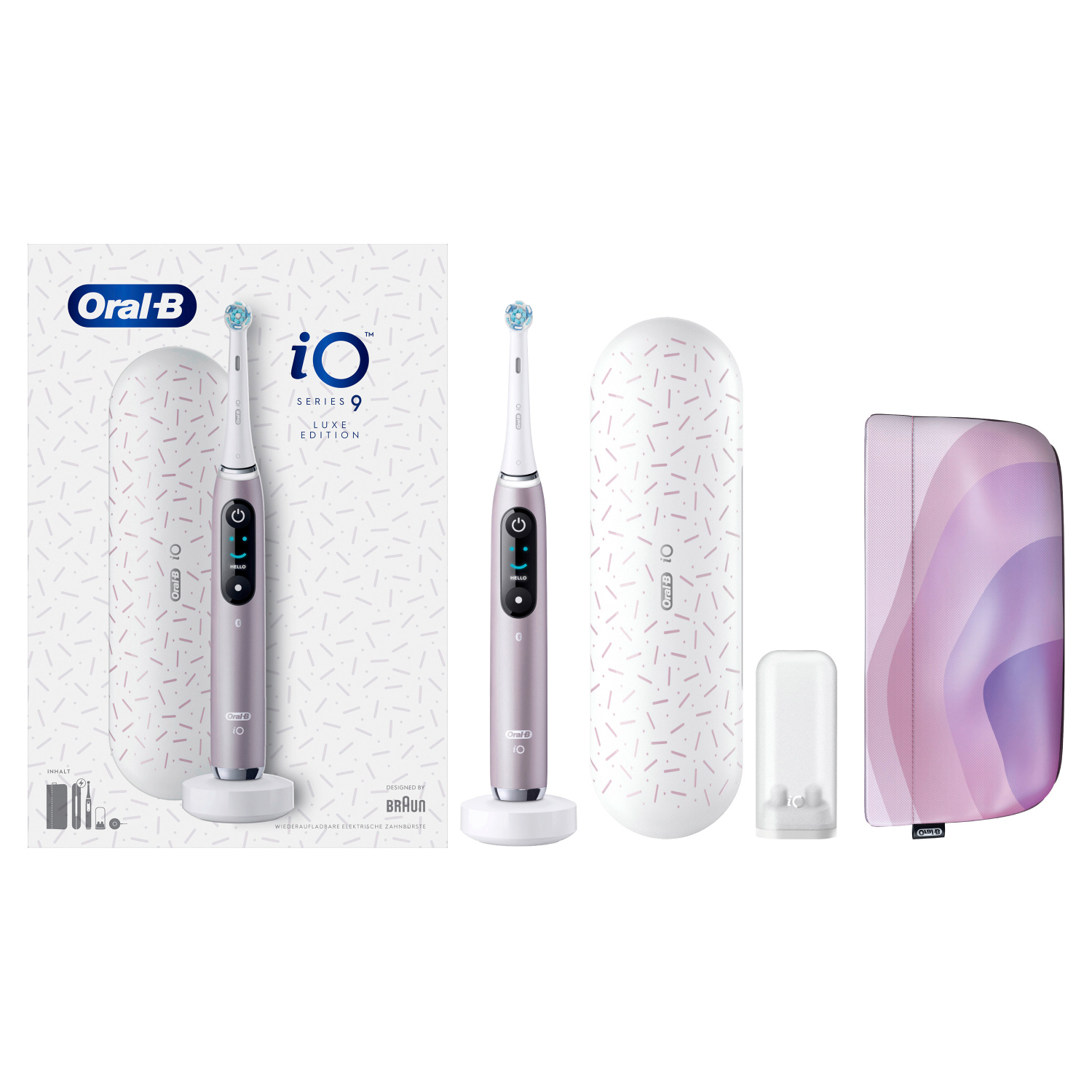 Oral-B iO Series 9 Rose Quartz Luxe Edition, Elektrische Zahnbürste mit interaktivem Farbdisplay, Andruckkontrolle und 7 Putzprogrammen