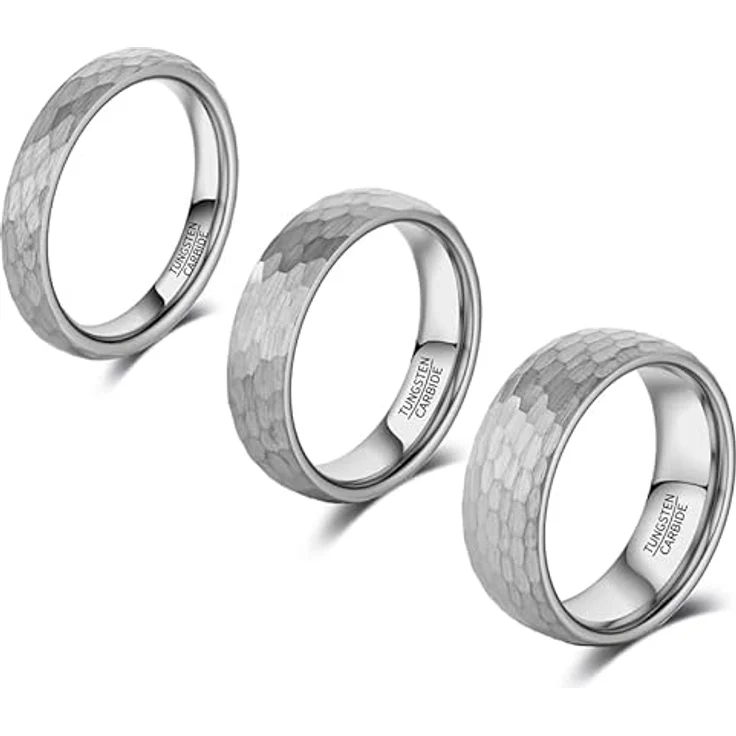 083BASE Wolframkarbid Ring – Hammerschlag-Design, 4mm/6mm/8mm Breite, Stahl oder Schwarz, Unisex Verlobungsring oder Partnerring – Bild 2