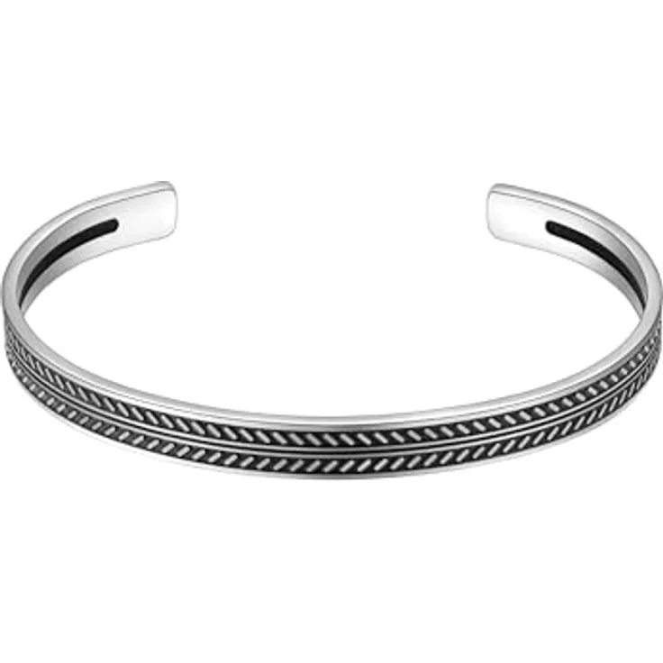 True Rebels Herren Armspange, Edelstahl silber/schwarz, Tribal-Muster, anpassbar von 18,0 bis 21,0 cm, kratzfest und wassertauglich