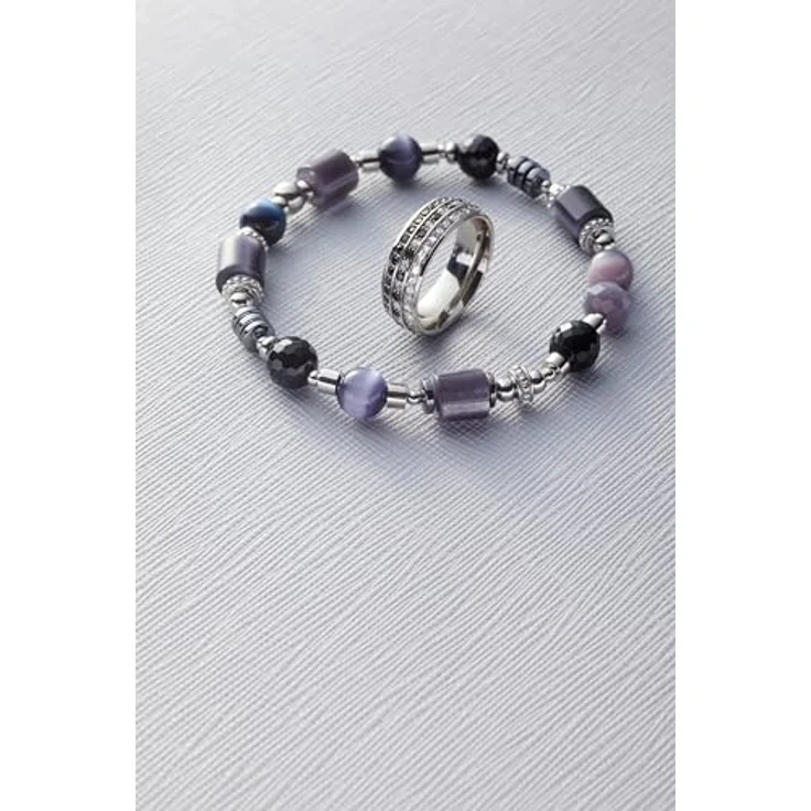 JEWELS BY LEONARDO Armband Casoria, elastischer Arm-Schmuck aus silberfarbenem Edelstahl mit geometrischen Perlen in Schwarz und Grautönen, 20 cm, Schmuck für Damen, 024304 – Bild 4