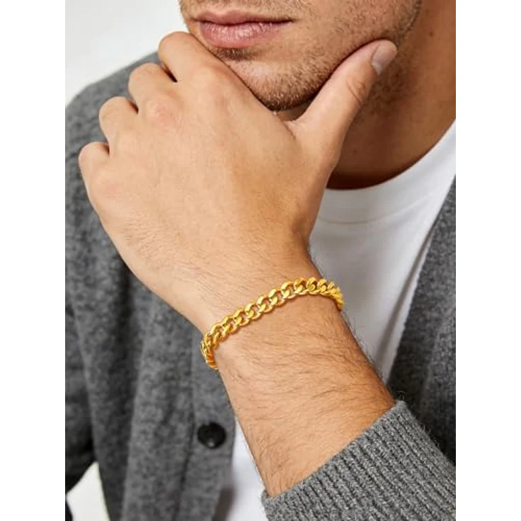 FindChic Herren Armband 7mm Edelstahl Panzerkette, 21cm lang, Gold, robust und oxidationsbeständig – Bild 2