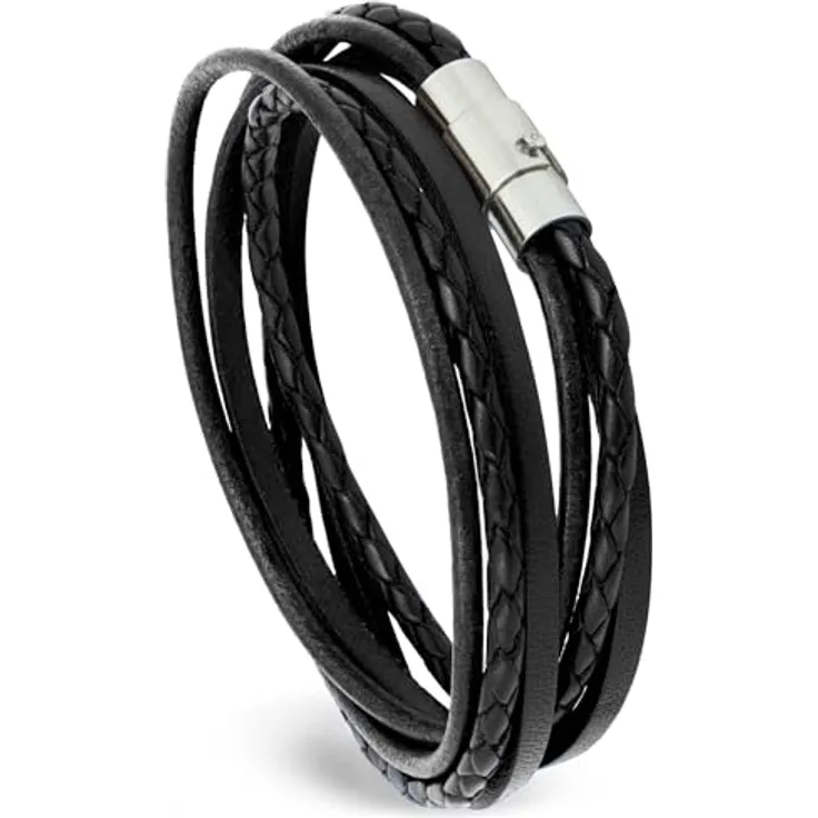 Simaru Wickelarmband aus echtem Leder mit Edelstahl-Magnetverschluss, hautfreundlich, Unisex, 6 mm, Made in EU
