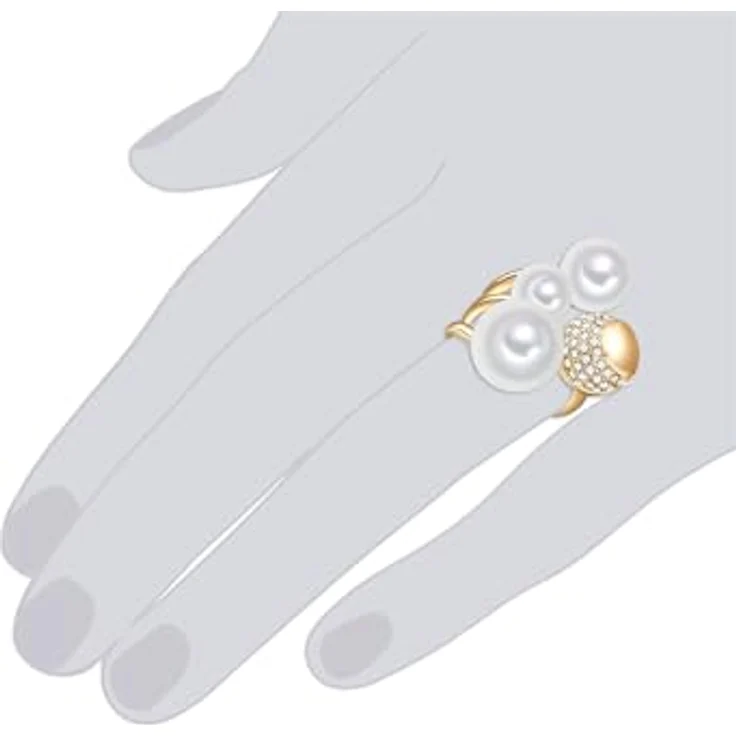 Lulu & Jane Perlenring, Damen-Ring aus gelbvergoldetem Messing mit Muschelkernperlen (8-12 mm) und Glassteinen, glamouröser Cocktailring – Bild 4