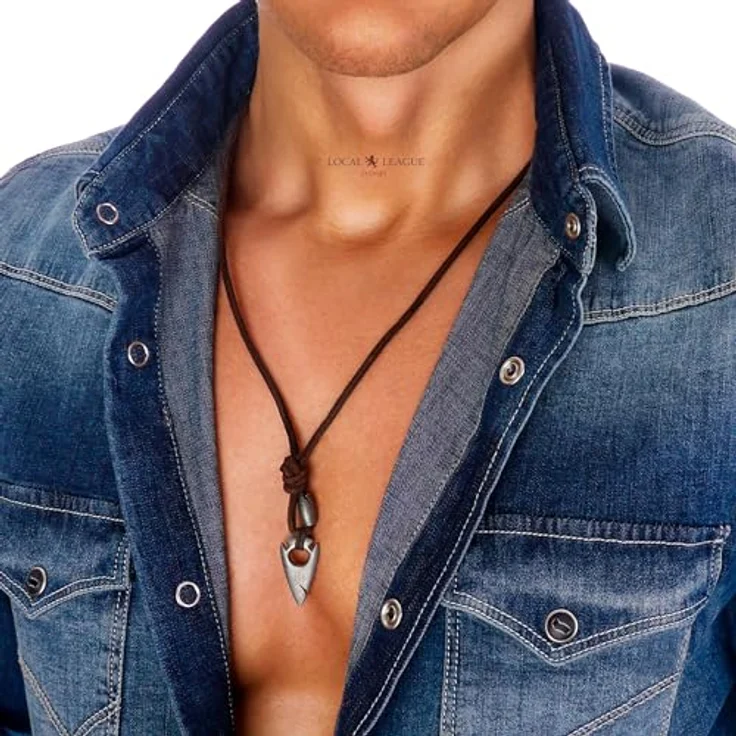 LOCAL LEAGUE Herren-Halskette 'OCEAN HUNTERS', verstellbare Lederkette mit braunem Kordel-Tanga-Seil und Pfeilspitze-Metall-Anhänger, 39-65 cm, ideal für Strand, Festivals und Clubs – Bild 3
