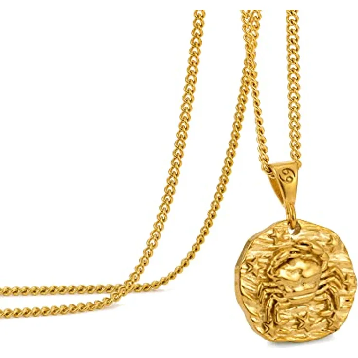 Speroto Herrenhalskette Krebs, Gold Edelstahl mit verstellbarer Länge 50 cm + 5 cm, 20 mm Anhänger