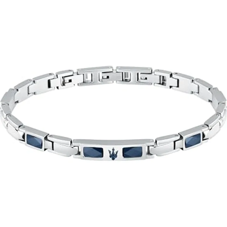 Maserati Herrenarmband JM224ATZ39, Edelstahl und Keramik mit Dreizack-Emblem, 21,5 cm, originalverpackt