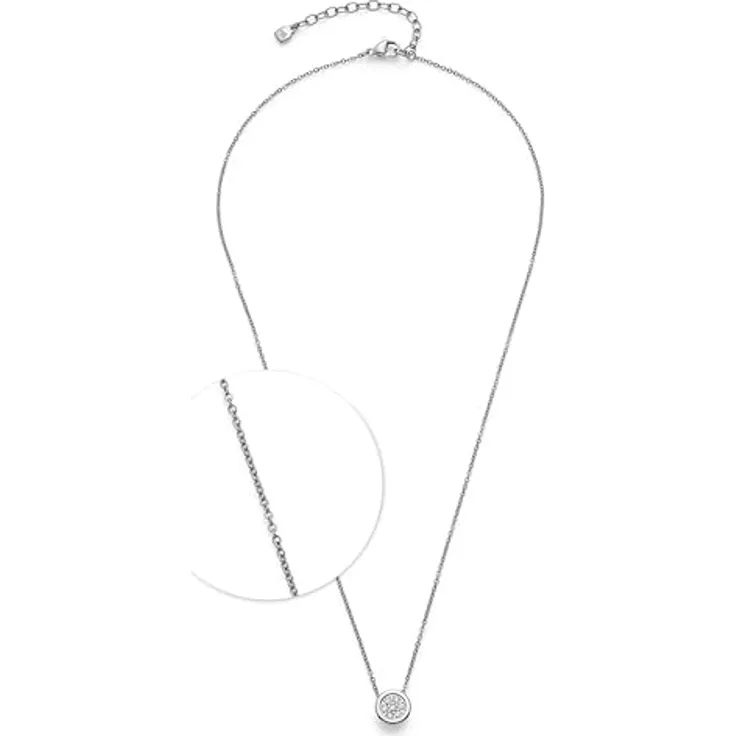 JEWELS BY LEONARDO Halskette Catherine, feine Anker-Kette aus silberfarbenem Edelstahl mit rundem Anhänger und Zirkonia-Steinen, 45-50 cm Länge, Geschenk für Frauen, 025402