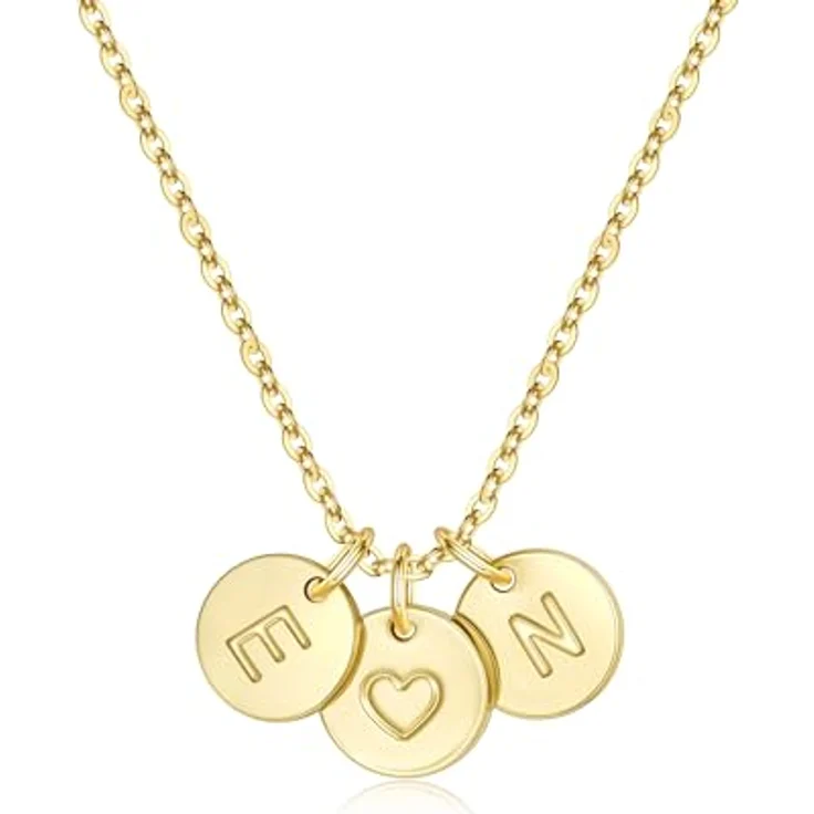 TINGN Gold Halskette mit Doppelbuchstaben E und N, 14-karätiges Gold, 45 cm + 6 cm verlängerbar, personalisierbares Geschenk für Frauen und Mädchen – Bild 1