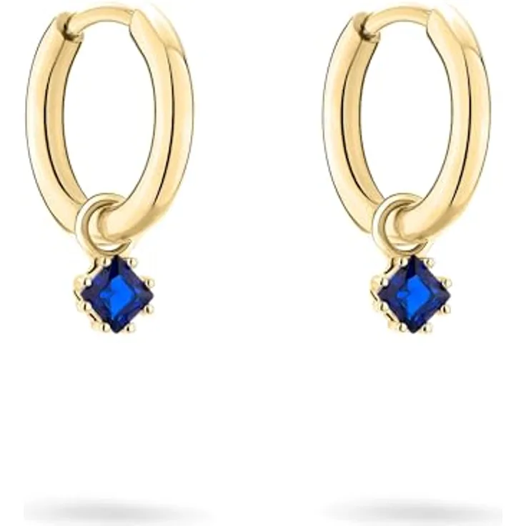Tamaris Creole TJ-0542-E-15, Damen-Ohrringe aus 925 Silber IP Gold mit blauen Zirkoniasteinen, Größe 1,6 cm