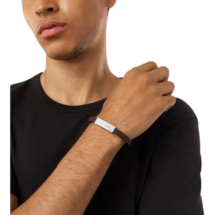 Emporio Armani Herren Silberfarbenes Lederarmband EGS3251040, braunes Leder mit mattem Finish und sicherem Magnetverschluss, 19,5 cm + 1 cm verstellbar – Bild 2