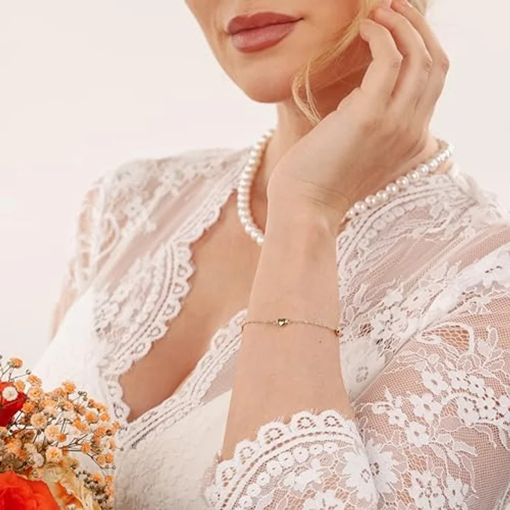Amor 375er Gold-Armband Damen, 17 cm + 2 cm Verlängerung, mit 3 Herzanhängern, Singapurkette, Schmuck Geschenkbox – Bild 2