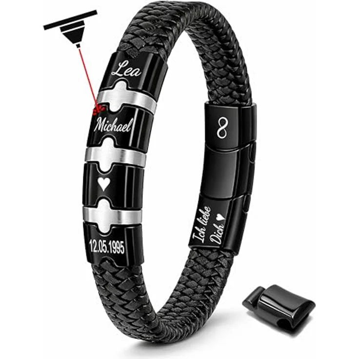 Q UNIQAL | Personalisiertes Lederarmband mit Gravur "SHAPE", Unisex, echtem Rindsleder, Magnetverschluss, 23 cm, handgemacht in Germany, inkl. Geschenkbox – Bild 1