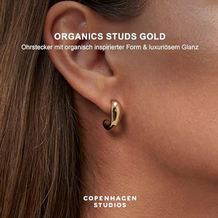COPENHAGEN STUDIOS Organics Studs, Damen-Ohrstecker aus 14K vergoldetem Edelstahl, gold, wasserfest & hautfreundlich, 17 mm Durchmesser – Bild 2