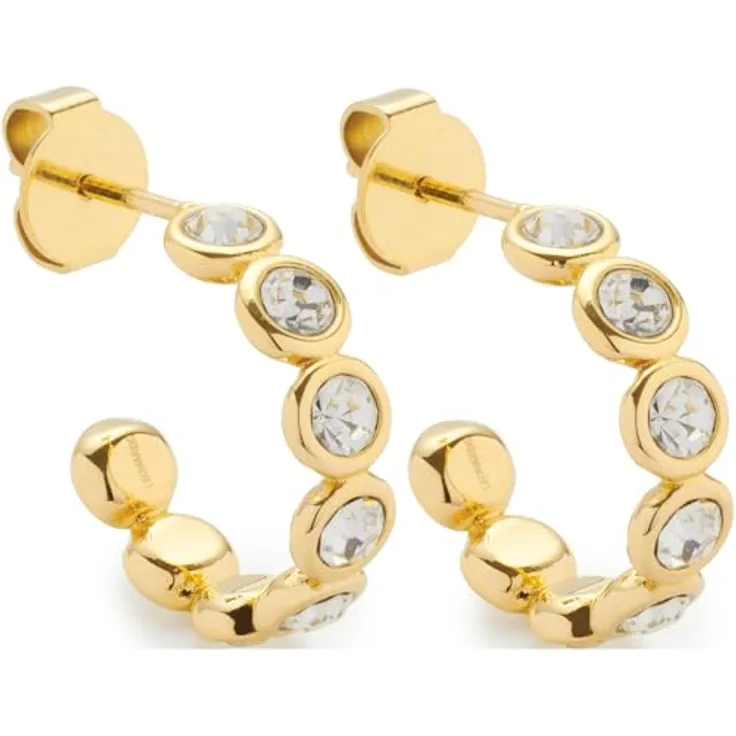 JEWELS BY LEONARDO Ohrstecker Cremona, goldfarbene Edelstahl-Creolen mit klaren Zirkonia-Steinen, allergikerfreundlich, 1 Paar, Geschenkverpackung, 024339