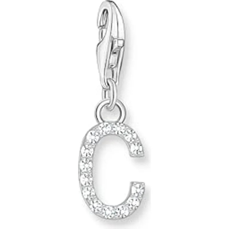 THOMAS SABO Charm-Anhänger Buchstabe C, Silber 925 mit weißen Steinen, Charm Club Anhänger mit Karabinerhaken