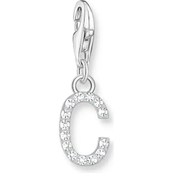 THOMAS SABO Charm-Anhänger Buchstabe C, Silber 925 mit weißen Steinen, Charm Club Anhänger mit Karabinerhaken – Bild 1