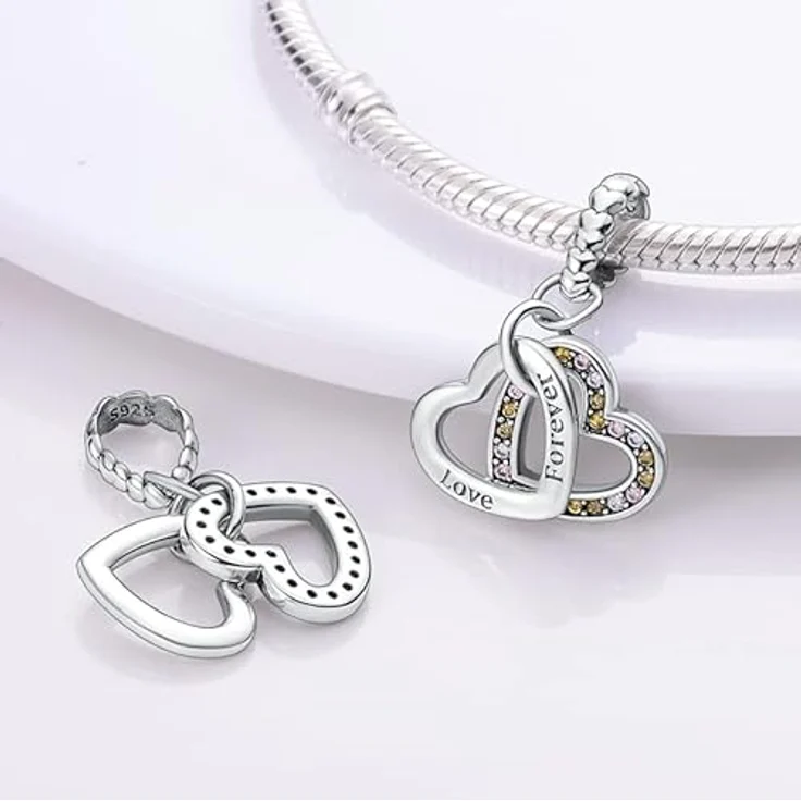 TINSLO Charm Anhänger Damen, 925 Sterling Silber mit Zirkonia-Steinen, kompatibel mit Pandora Armbändern und Halsketten, für Frauen und Mädchen B11 – Bild 2