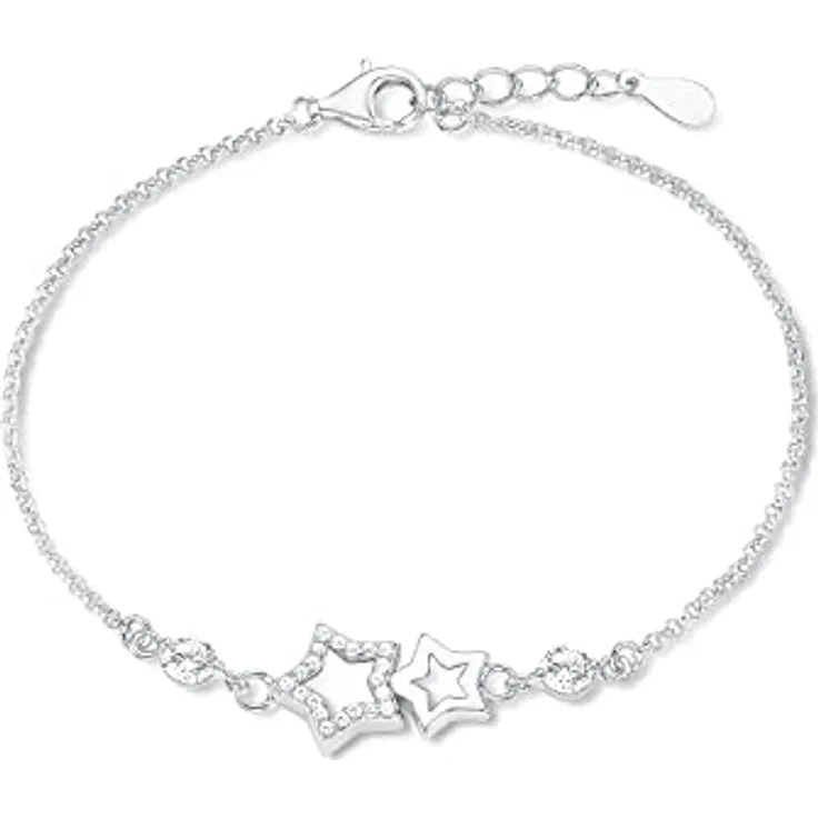 Amor Armband für Damen, Sterling Silber 925, rhodiniert, Zirkonia (synth.) Stern, 17 cm + 2 cm Verlängerung