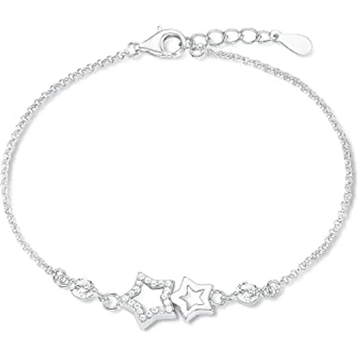 Amor Armband für Damen, Sterling Silber 925, rhodiniert, Zirkonia (synth.) Stern, 17 cm + 2 cm Verlängerung – Bild 1