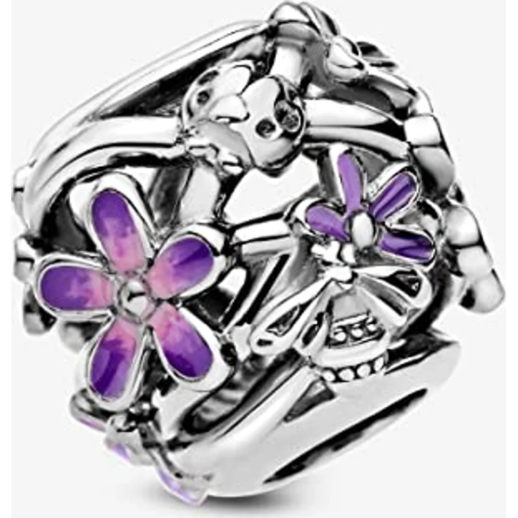 Pandora Charm 798772C02, lilafarbenes Gänseblümchen aus Sterling-Silber mit Emaille-Details – Bild 3