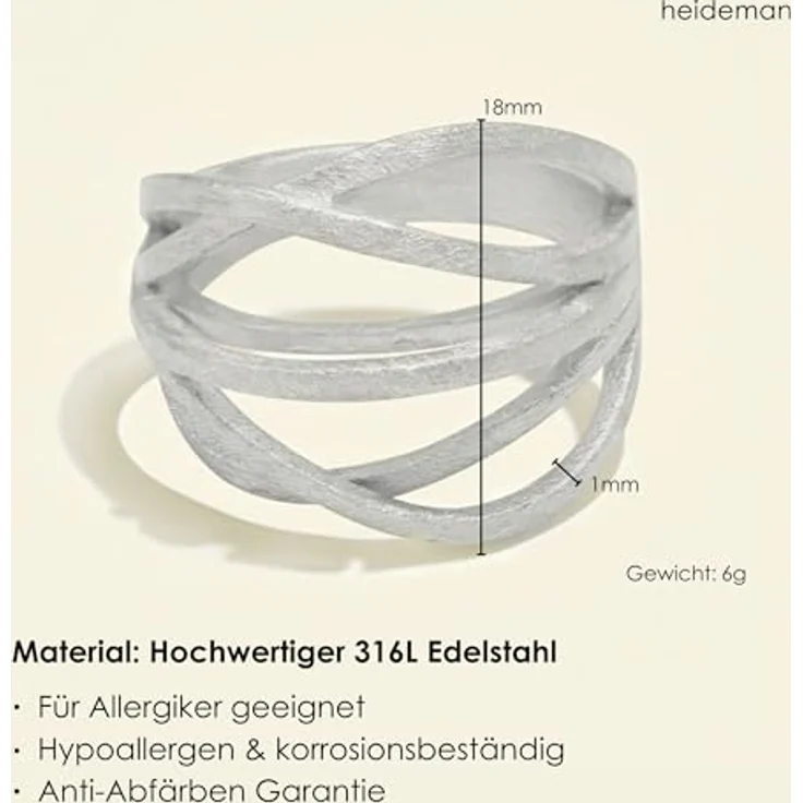 Heideman Damenring Arcus, Edelstahl silberfarben poliert, Zirkonia, Gr. 58, zeitlos und verspielt – Bild 5