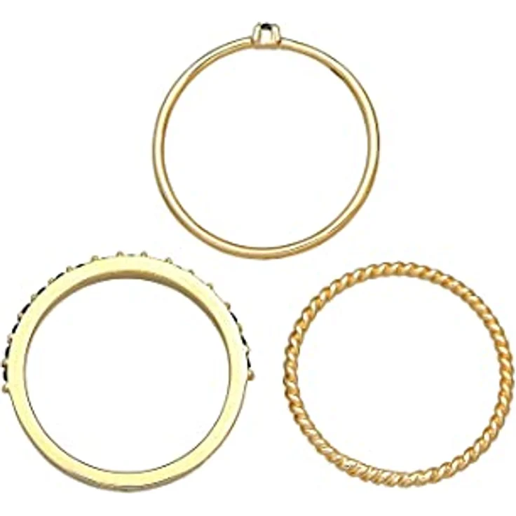 Elli Damenring Stapel Set Elegant Solitär gedreht mit schwarzen Kristallen, 925 Sterling Silber – Bild 3