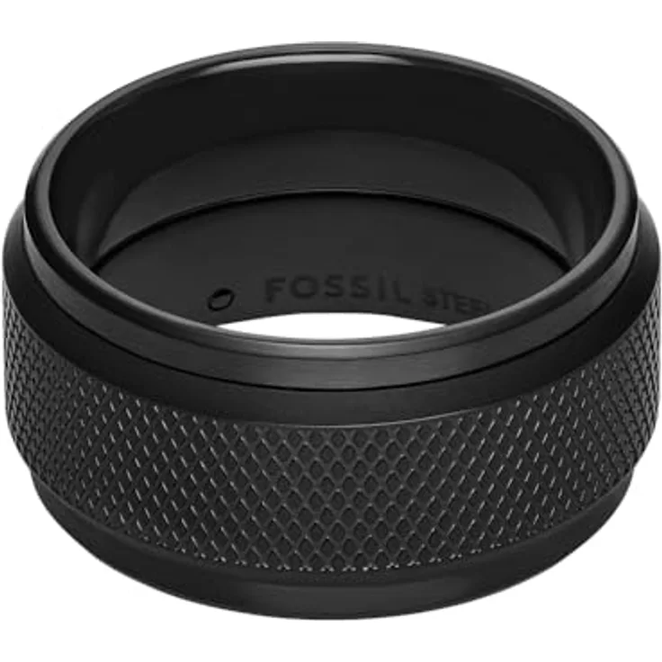 Fossil Herren-Edelstahlband Ringe, Schwarz, matt und glänzend, Größen 18-21