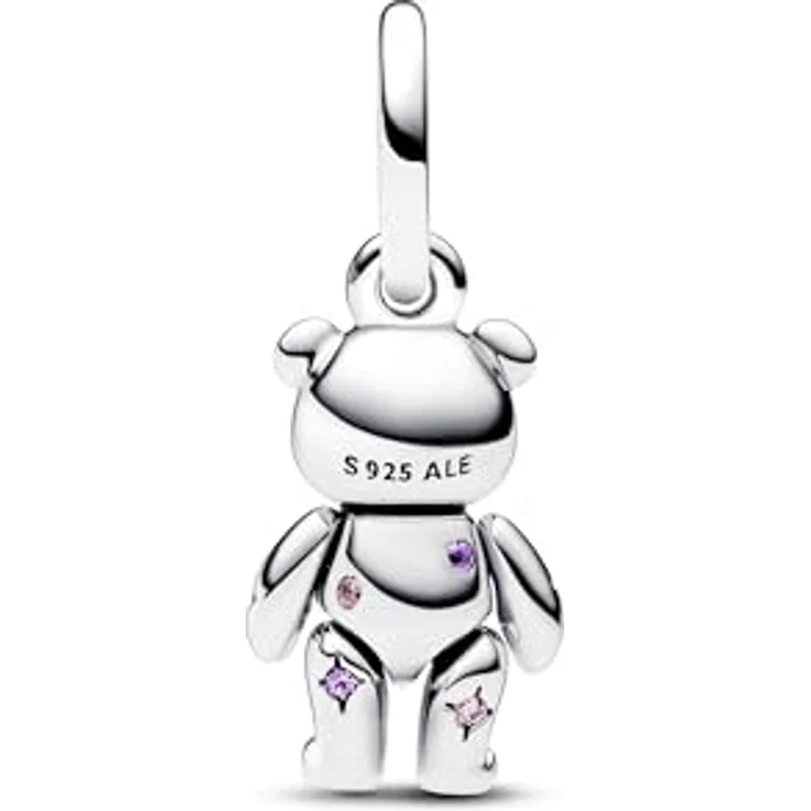 PANDORA Moments Beweglicher Baby-Teddybär Charm-Anhänger aus Sterling Silber mit blauem Kristall, kompatibel mit Moments Armbändern, 792986C01 – Bild 2
