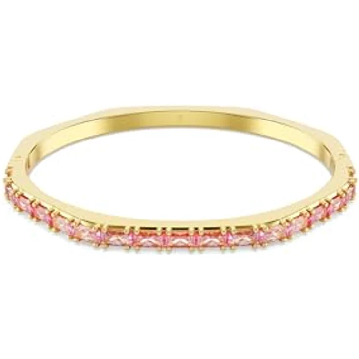 Swarovski Matrix Armreif, Vergoldeter Damenarmreif mit rosafarbenen Zirkonia im Baguette-Schliff, 17 cm lang, 0.4 cm breit – Bild 1