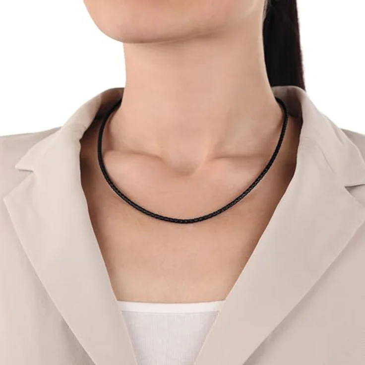 Amor Halskette Unisex Edelstahl Leder, 50 cm, Schwarz mit Karabinerverschluss, in Schmuck Geschenk Box, 2024329 – Bild 4
