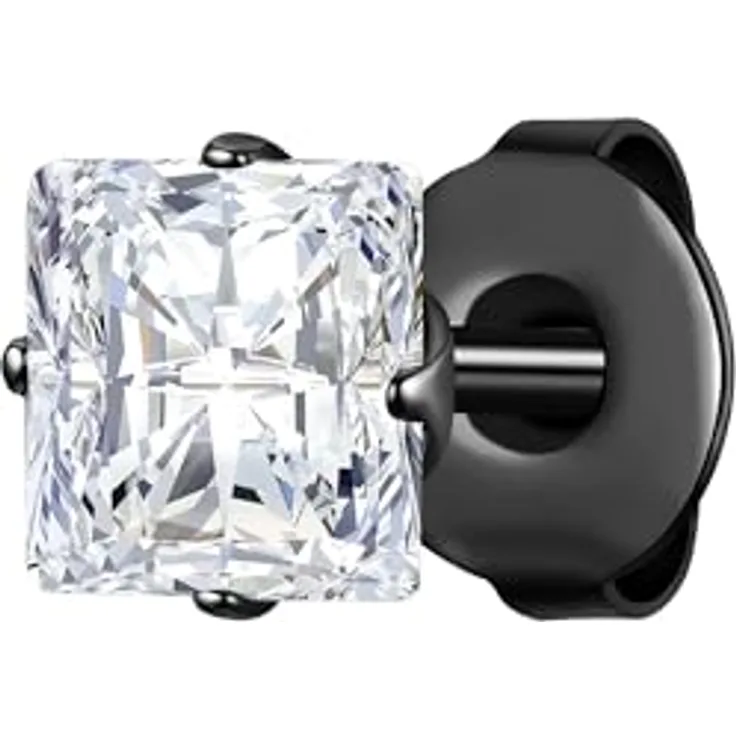 True Rebels Herren Ohrstecker, Edelstahl schwarz mit Zirkonia weiß, 6,8 mm Steckverschluss