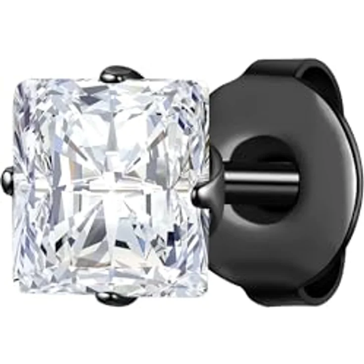 True Rebels Herren Ohrstecker, Edelstahl schwarz mit Zirkonia weiß, 6,8 mm Steckverschluss – Bild 1