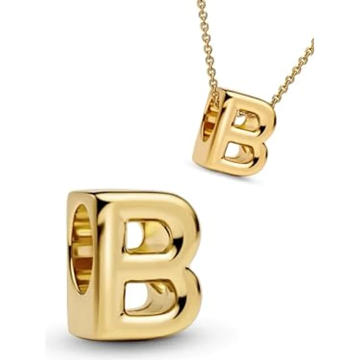 WEIMU Buchstaben Charms Gold Charms Anhänger aus 925 Sterling Silber, kompatibel mit europäischen Armbändern und Halskette für Frauen (Gold B) – Bild 1