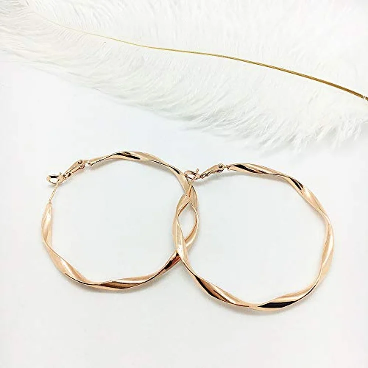 Surrounded Forest Rosé Gold Creolen, 50mm Damen-Ohrringe aus 925er Feinsilber, nickelfrei und bleifrei – Bild 5