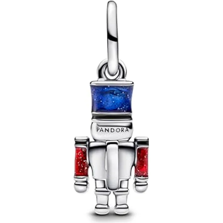 PANDORA Moments Beweglicher Nussknacker Charm-Anhänger aus Sterling Silber mit blauer Emaille und Zirkonia, kompatibel mit Moments und ME Armbändern, 793583C01
